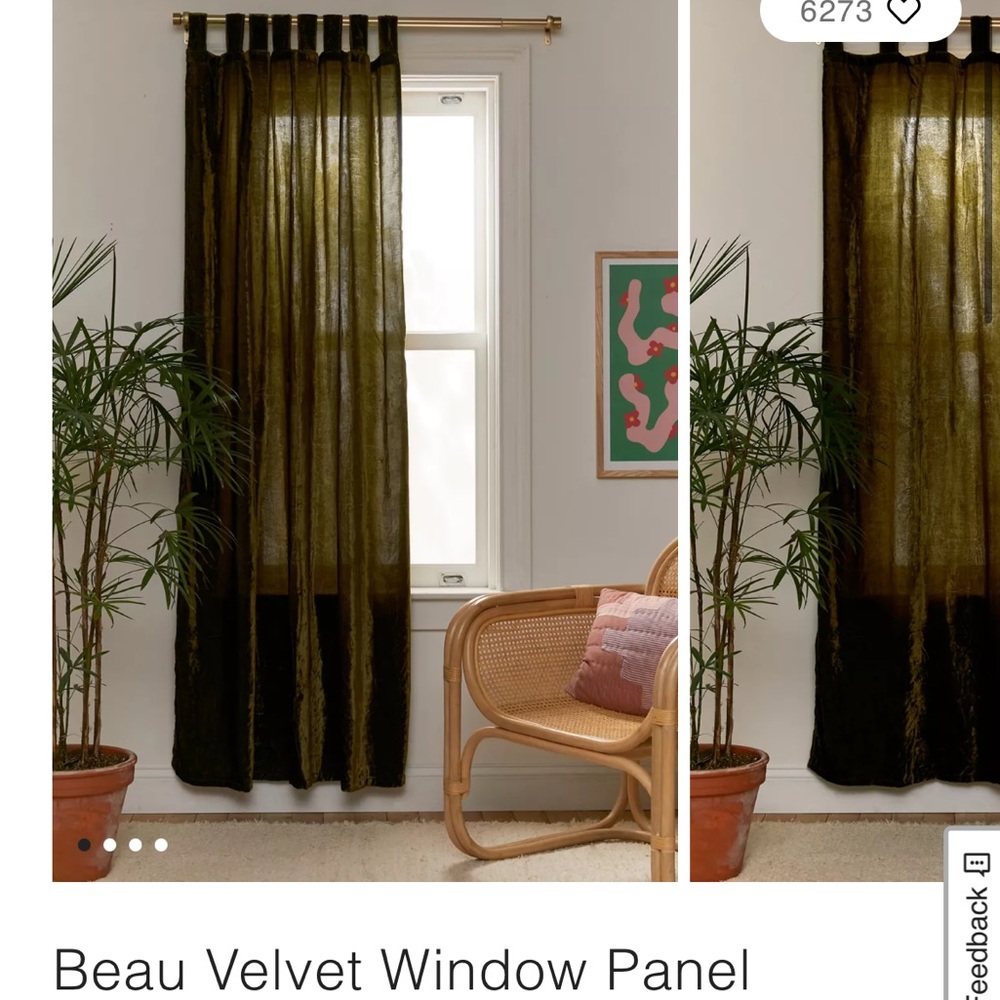 Urban Outfitters Beau Velvet Window Curtain in Moss Green